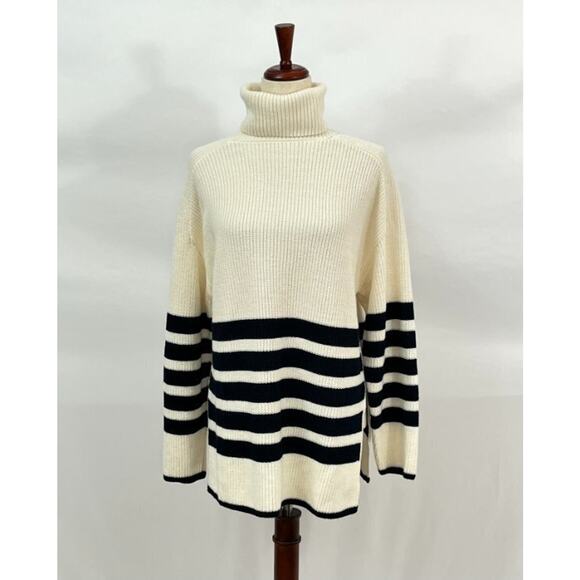 COS Sz XS Ivory Navy Blue Stripe Pullover Turtleneck Roll Neck Sweater - Picture 8 of 11